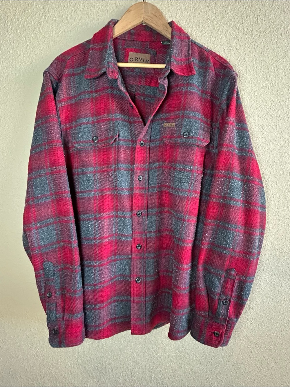 Orvis Heavy Men’s Plaid Flannel Button Down Shirt Size Large Cozy Cabincore